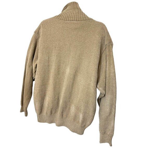 Lord Jeff Mens XL Wool Blend Heavy Knit Tan Sweater Full Zip Suede Shoulder - Picture 7 of 10